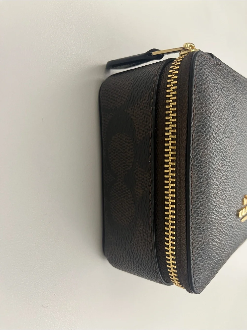 Coach Walnut Black Canvas & Leather Signature Coated Jewelry Case with Gold Logo
